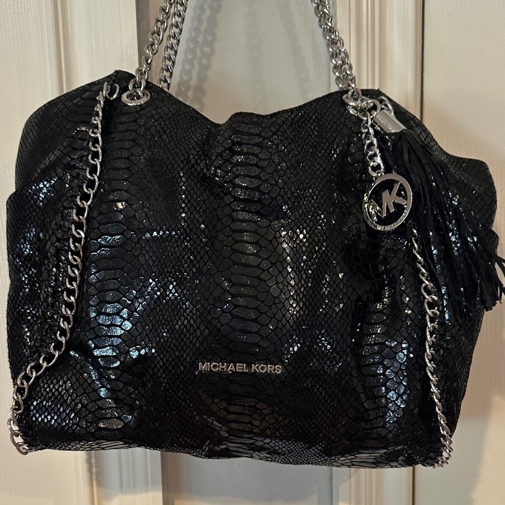 Michael Kors Black Snake-Patterned Shoulder Bag